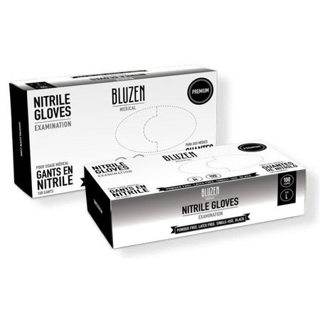 BLUZEN Extra-Strength Exam Grade Nitrile Gloves, 5.9mil, PF, Black, M, Box of 100 MNIT104-M